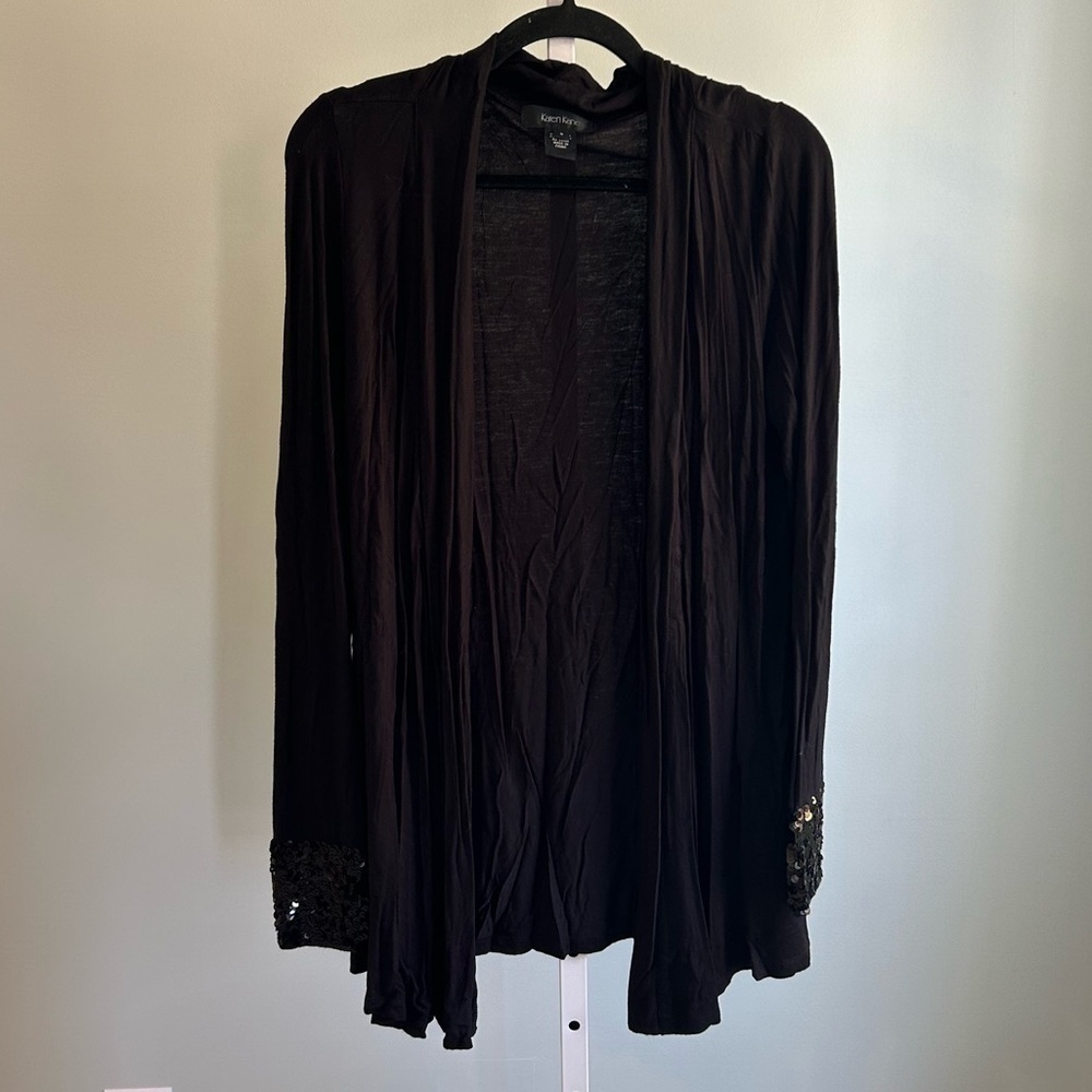 Karen Kane Black Cardigan with Sequin Cuffs